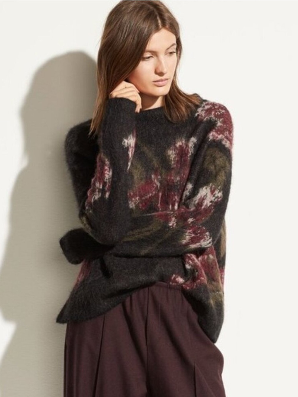 Vince Floral Mohair Alpaca Blend Funnel Mock Neck Pullover Sweater Size XS
